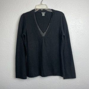 Ann Taylor Women's Black Wool/Angora Blend Long Sleeve V Neck Sweater - Size L